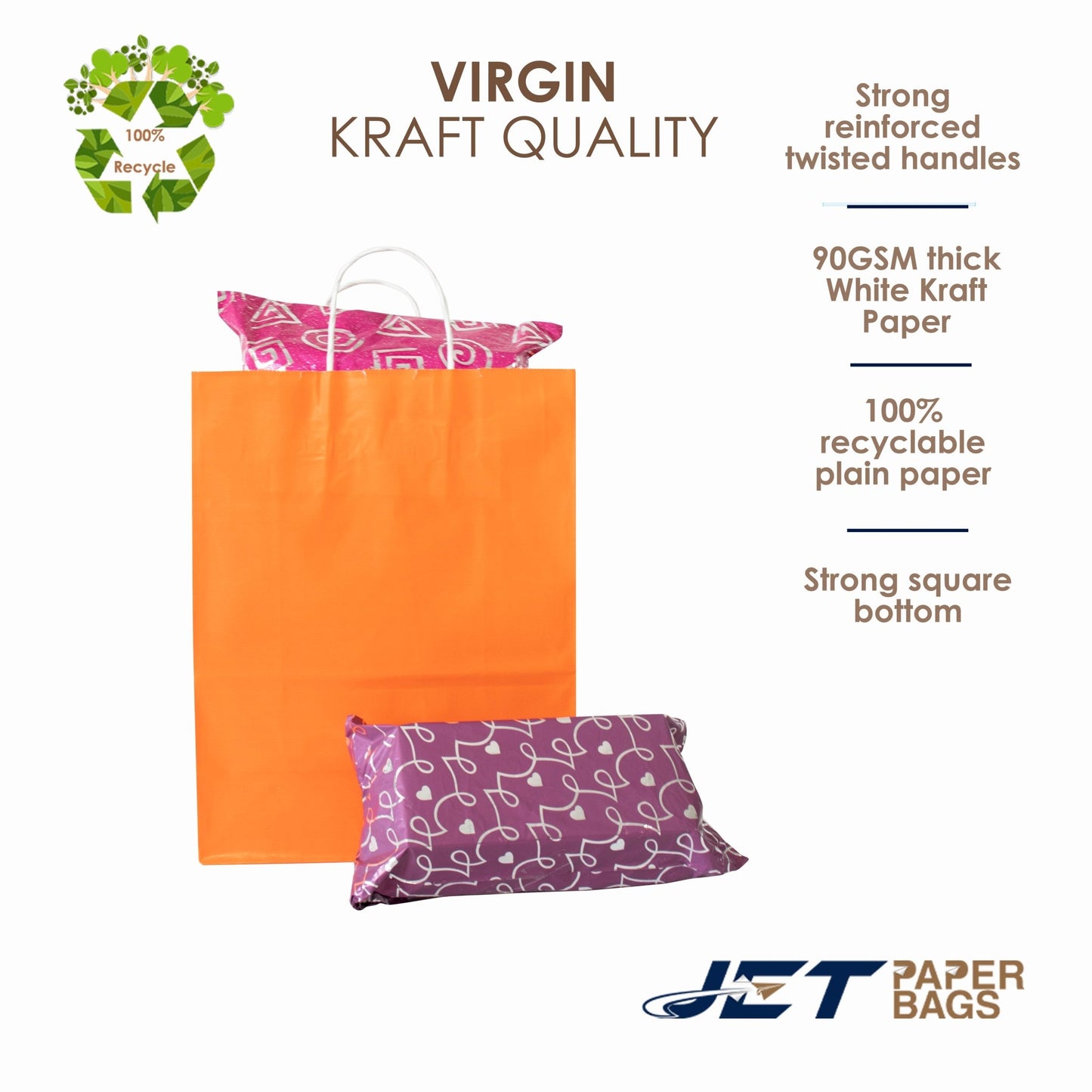 ORANGE Colored Paper Bag with Twisted Handles - 10" x 5" x 12H“ - Jet Paper Bags