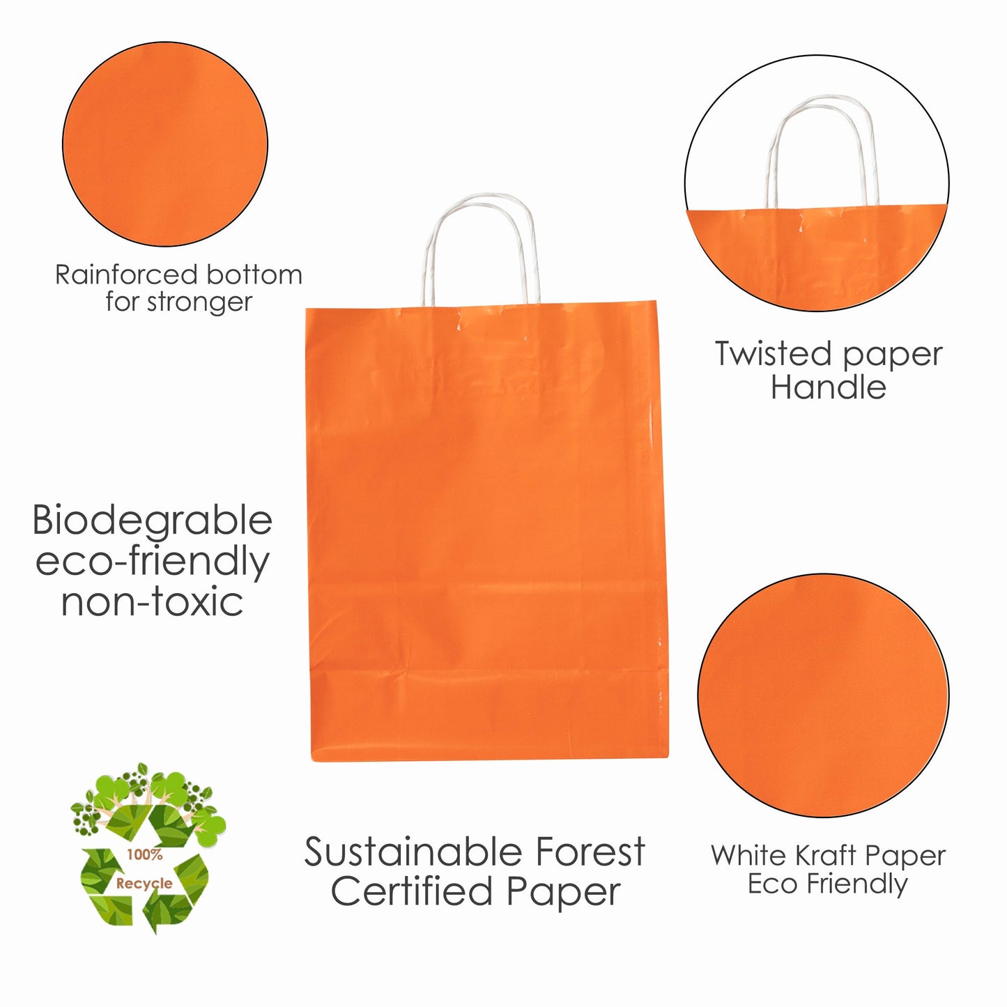 ORANGE Colored Paper Bag with Twisted Handles - 10" x 5" x 12H“ - Jet Paper Bags