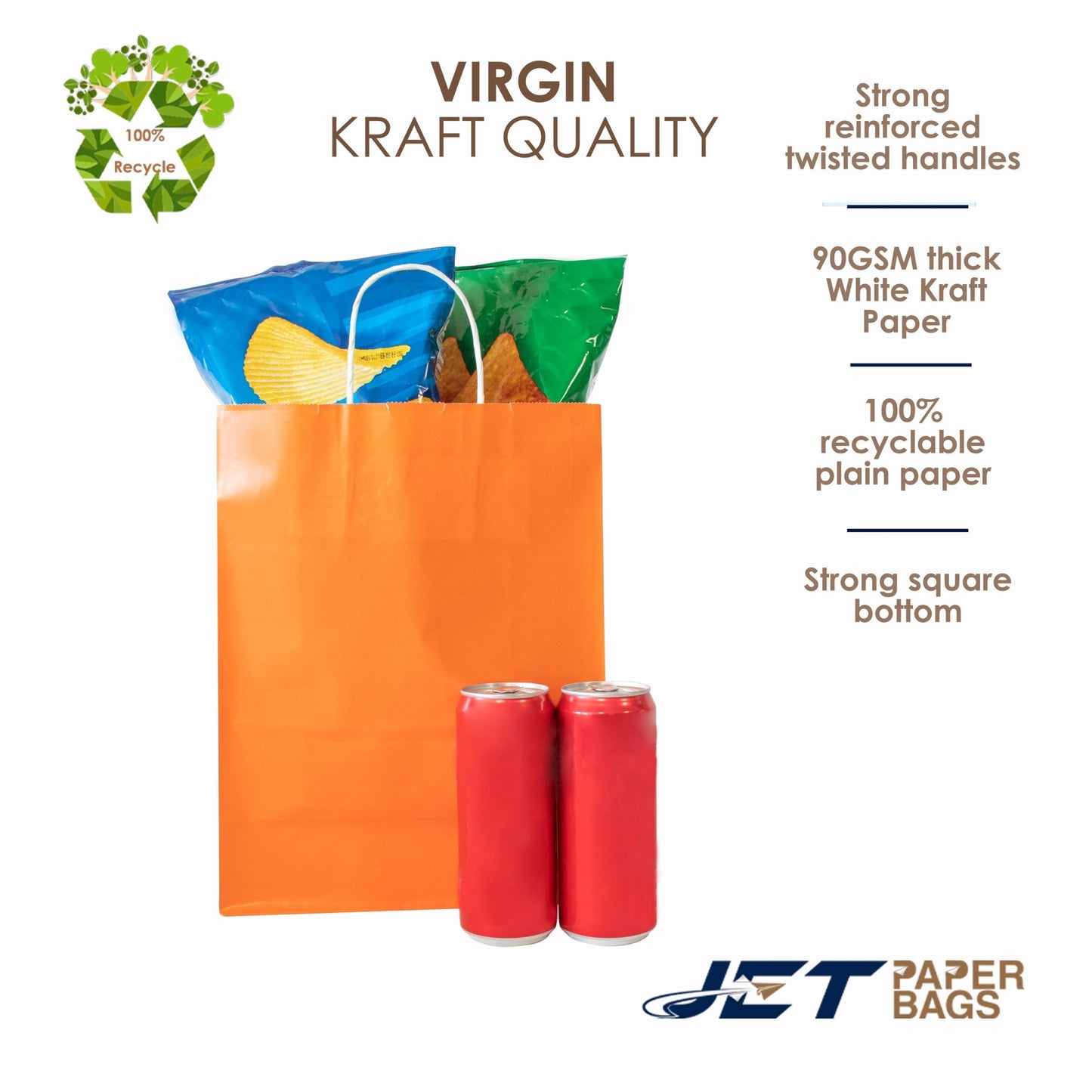 ORANGE Colored Paper Bag with Twisted Handles - 10" x 5" x 12H“ - Jet Paper Bags
