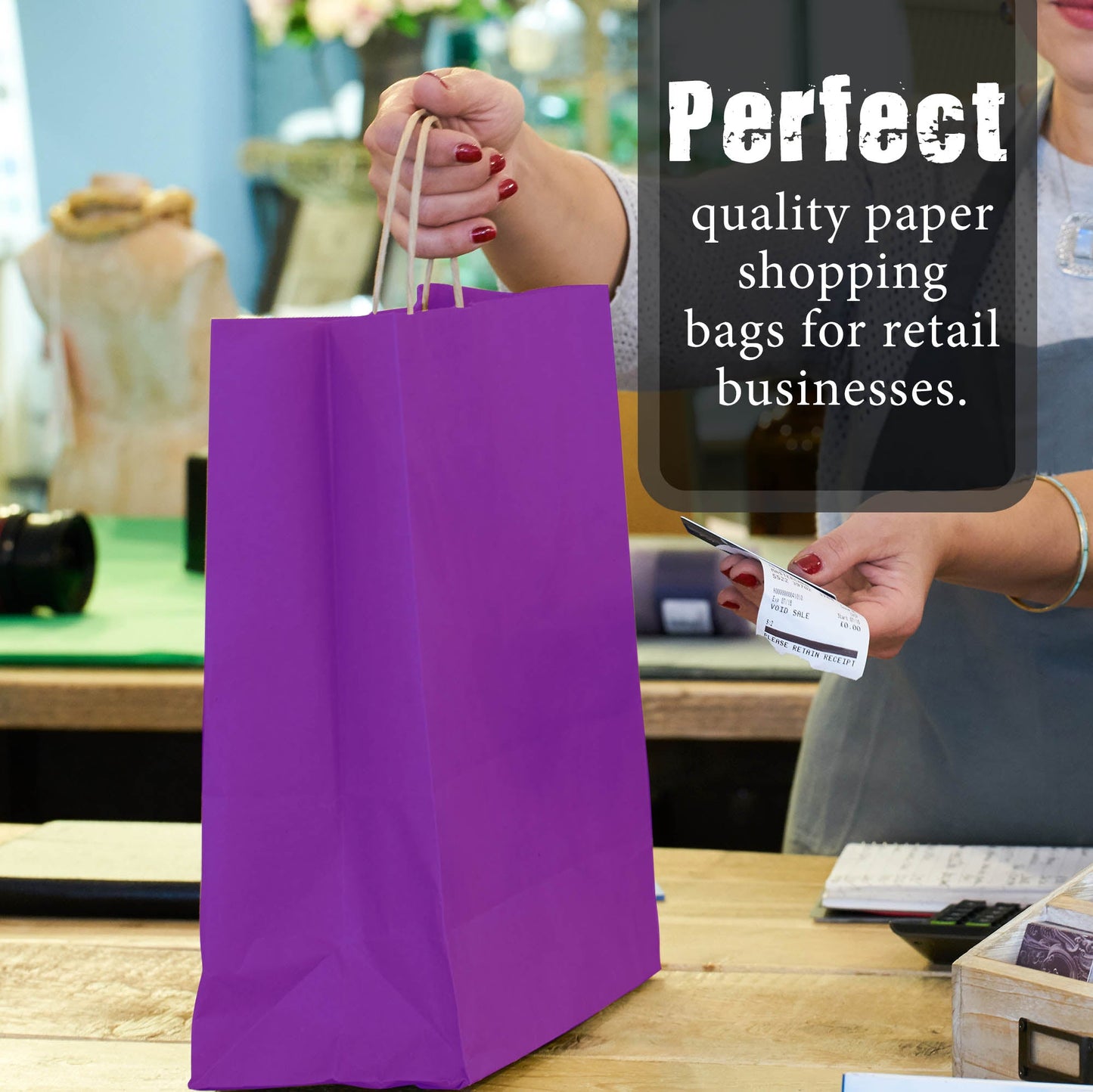 Purple Colored Paper Bags with Twisted Handles - 10" x 5" x 12" H - Jet Paper Bags