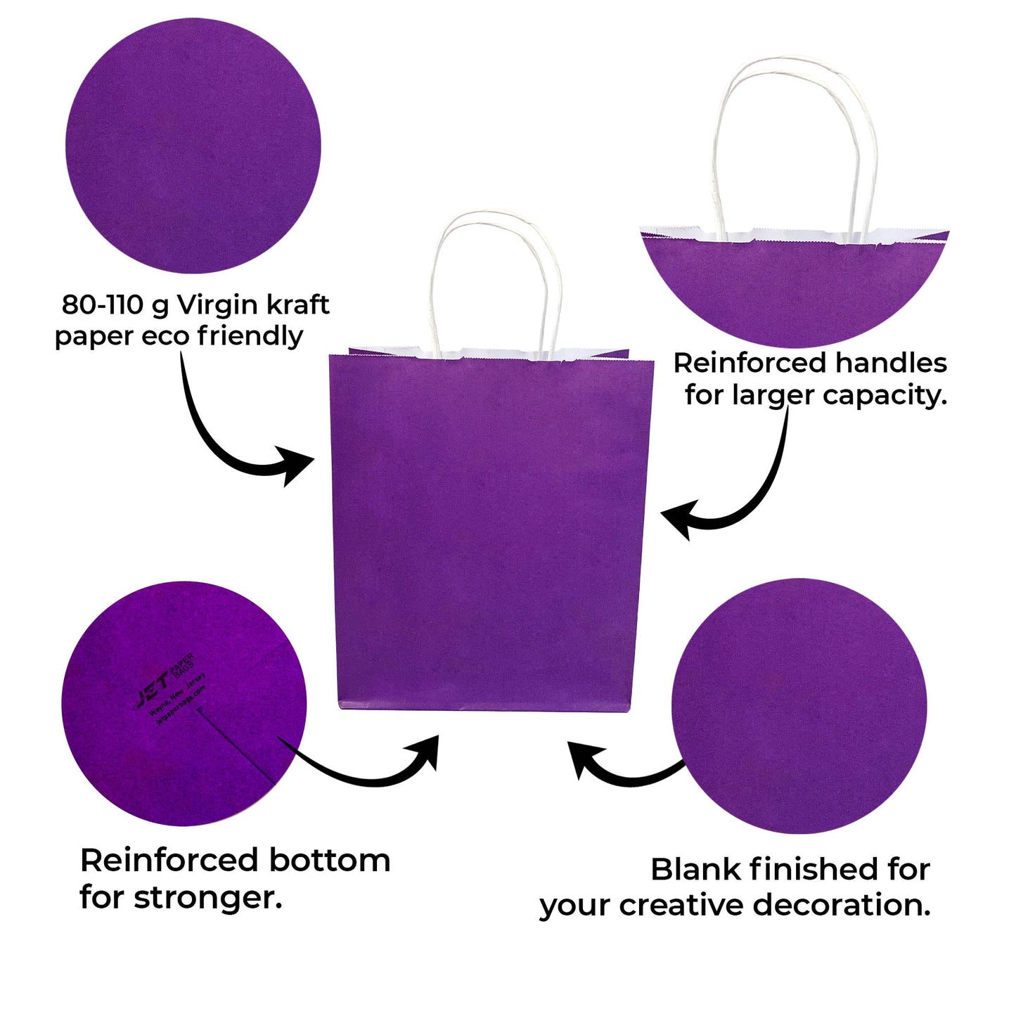 Purple Colored Paper Bags with Twisted Handles - 10" x 5" x 12" H - Jet Paper Bags