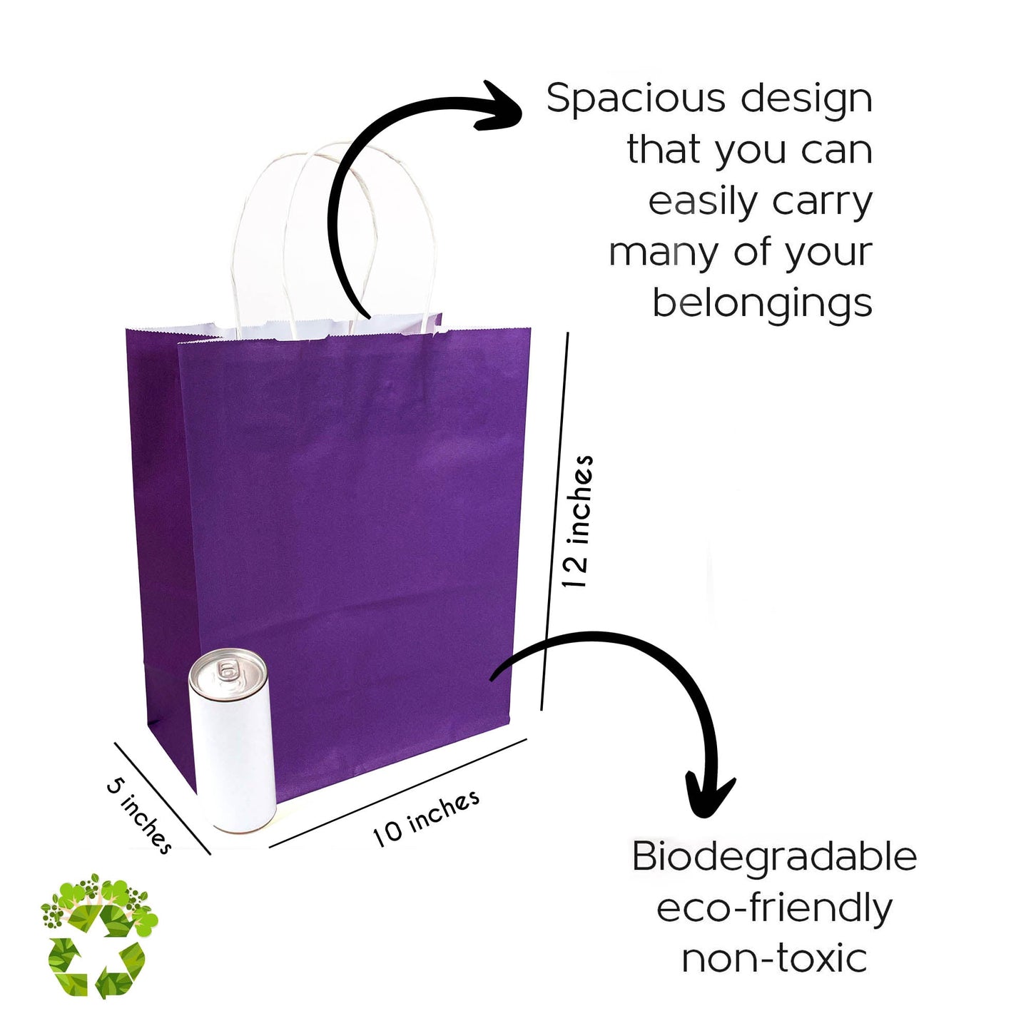 Purple Colored Paper Bags with Twisted Handles - 10" x 5" x 12" H - Jet Paper Bags