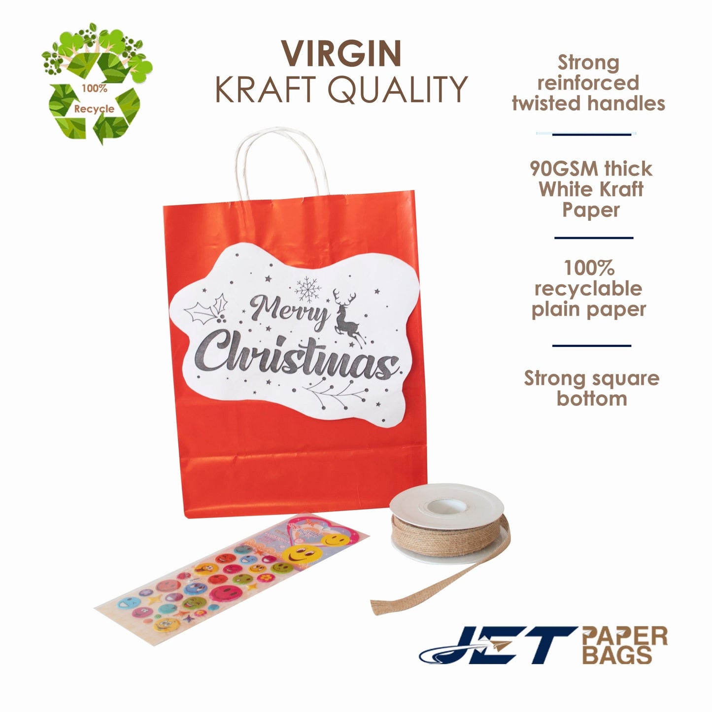 RED Colored Paper Bags with Twisted Handles - 10" x 5" x 12H" - Jet Paper Bags