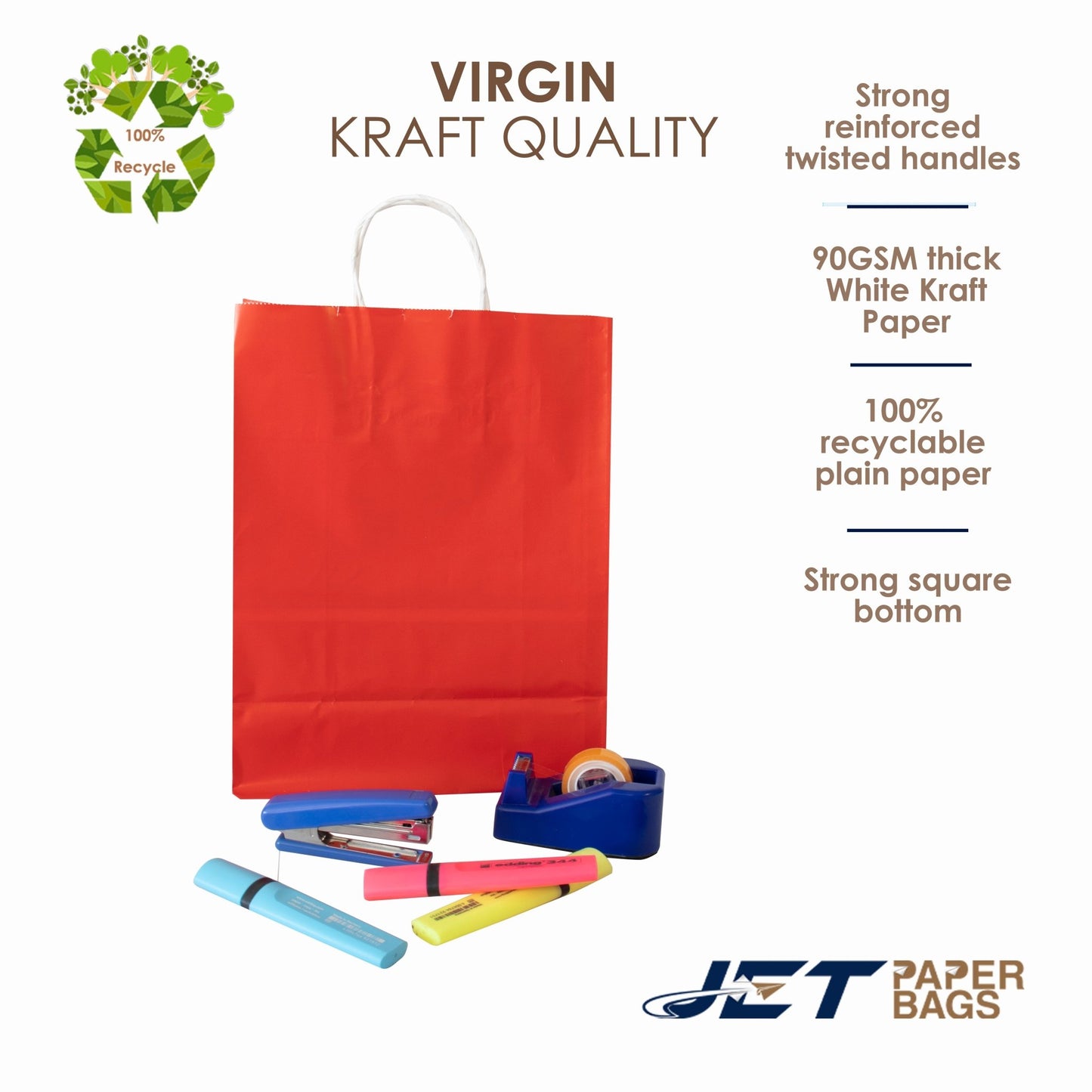 RED Colored Paper Bags with Twisted Handles - 10" x 5" x 12H" - Jet Paper Bags