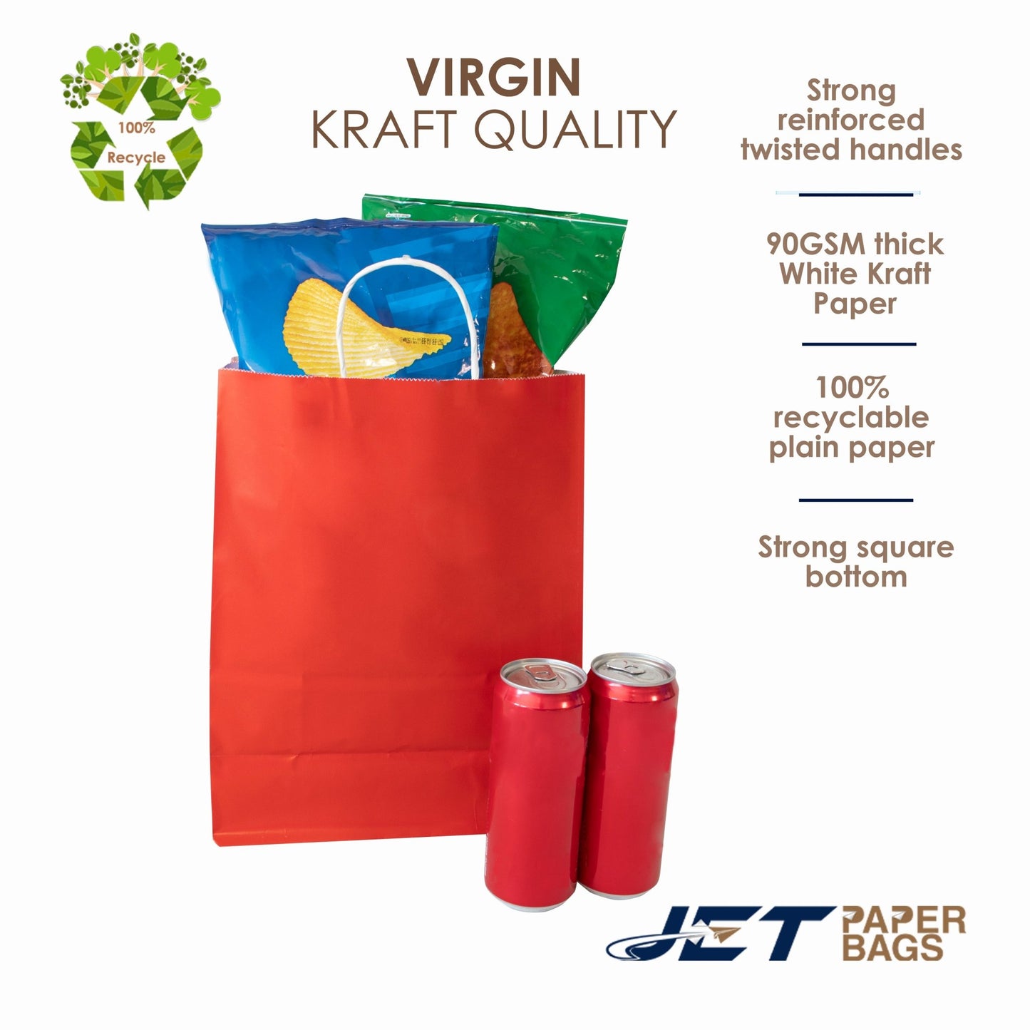 RED Colored Paper Bags with Twisted Handles - 10" x 5" x 12H" - Jet Paper Bags