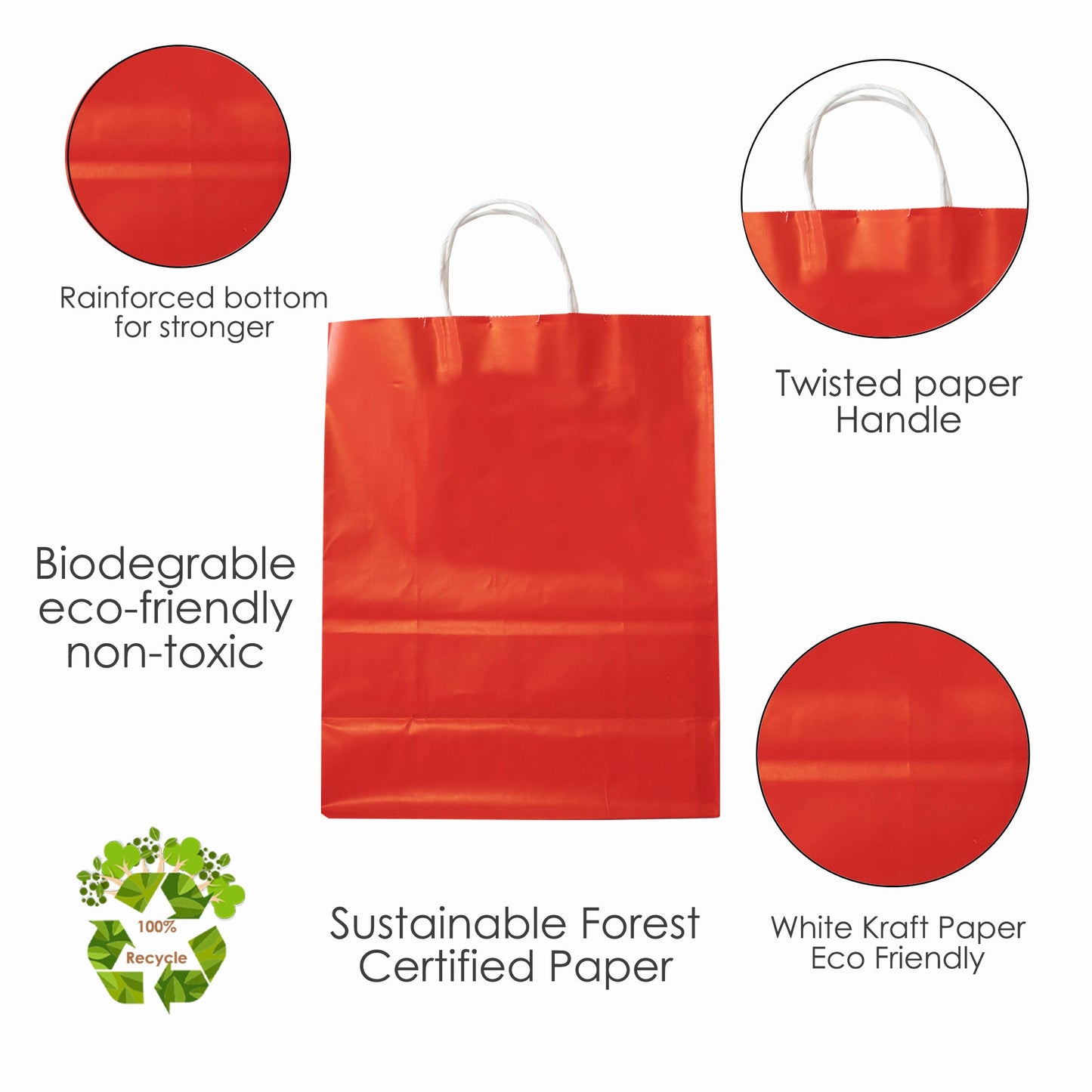 RED Colored Paper Bags with Twisted Handles - 10" x 5" x 12H" - Jet Paper Bags