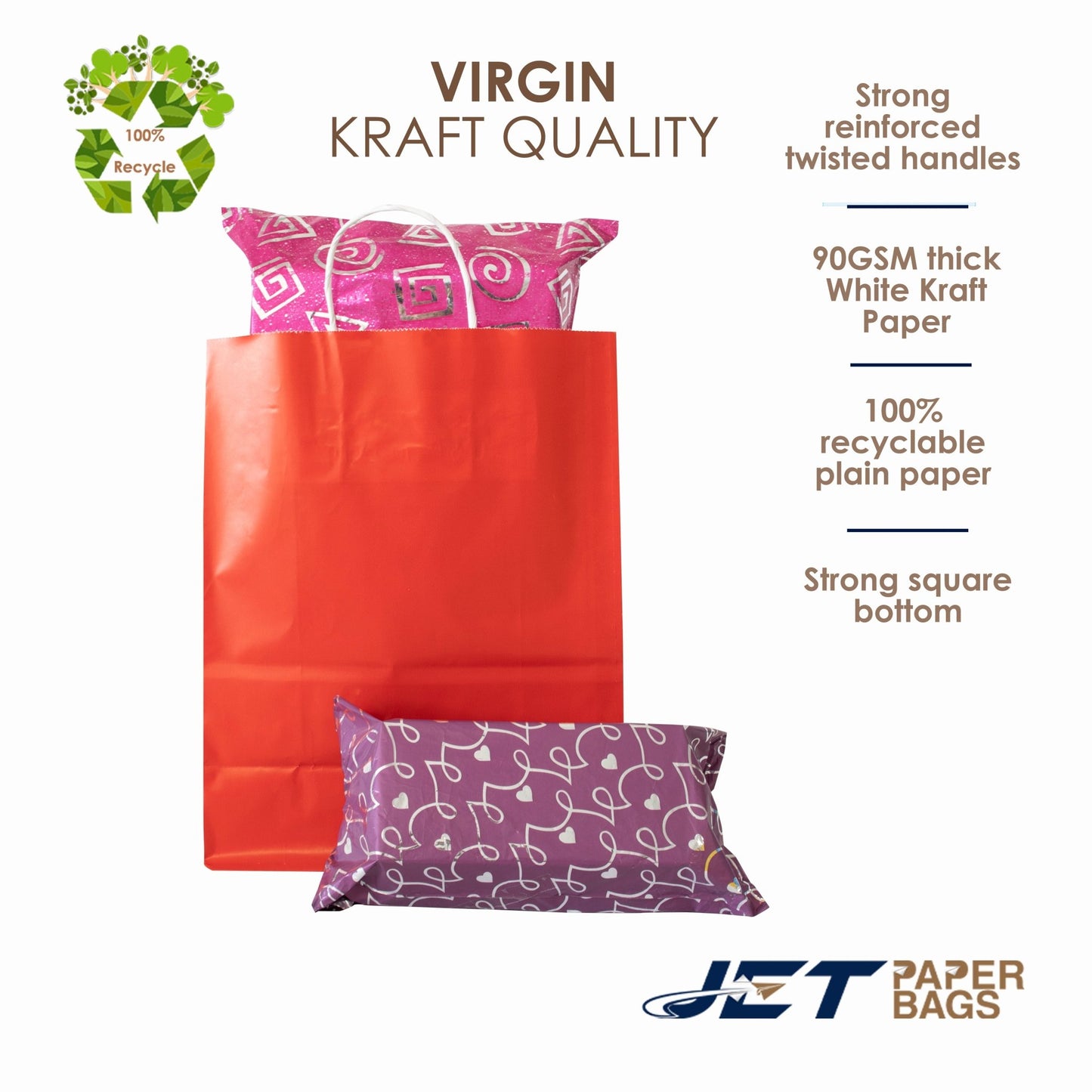 RED Colored Paper Bags with Twisted Handles - 10" x 5" x 12H" - Jet Paper Bags