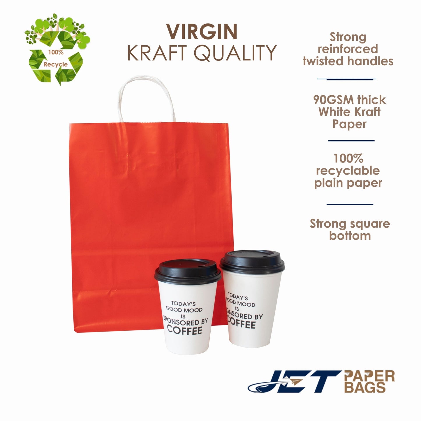 RED Colored Paper Bags with Twisted Handles - 10" x 5" x 12H" - Jet Paper Bags