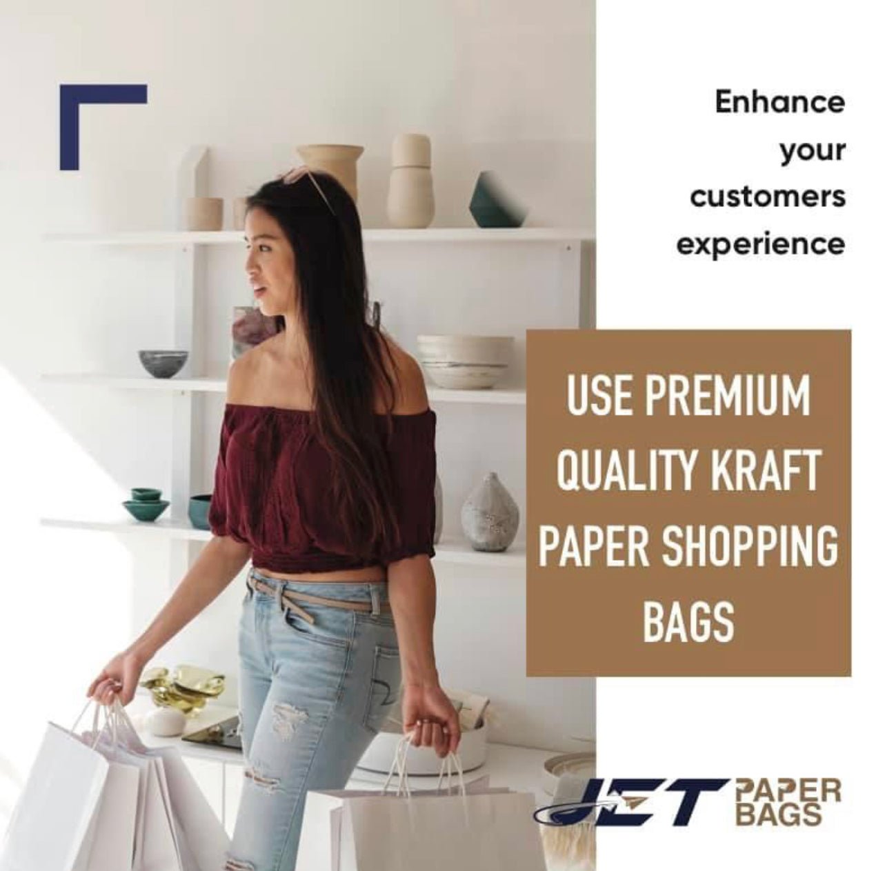 WHITE Large Paper Bag with Twisted Handles - LANA - 18" x 7" x 18"H - Jet Paper Bags