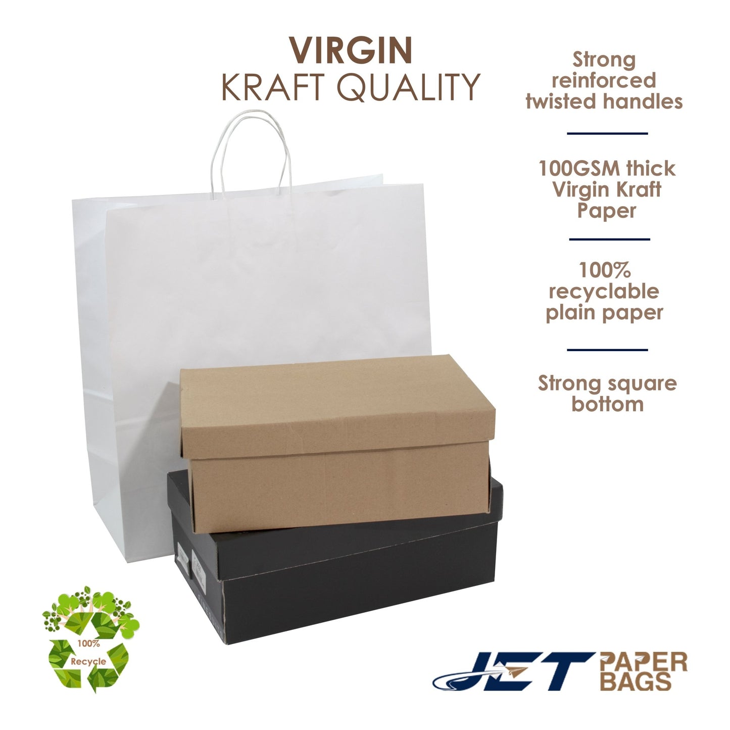 WHITE Large Paper Bag with Twisted Handles - LANA - 18" x 7" x 18"H - Jet Paper Bags