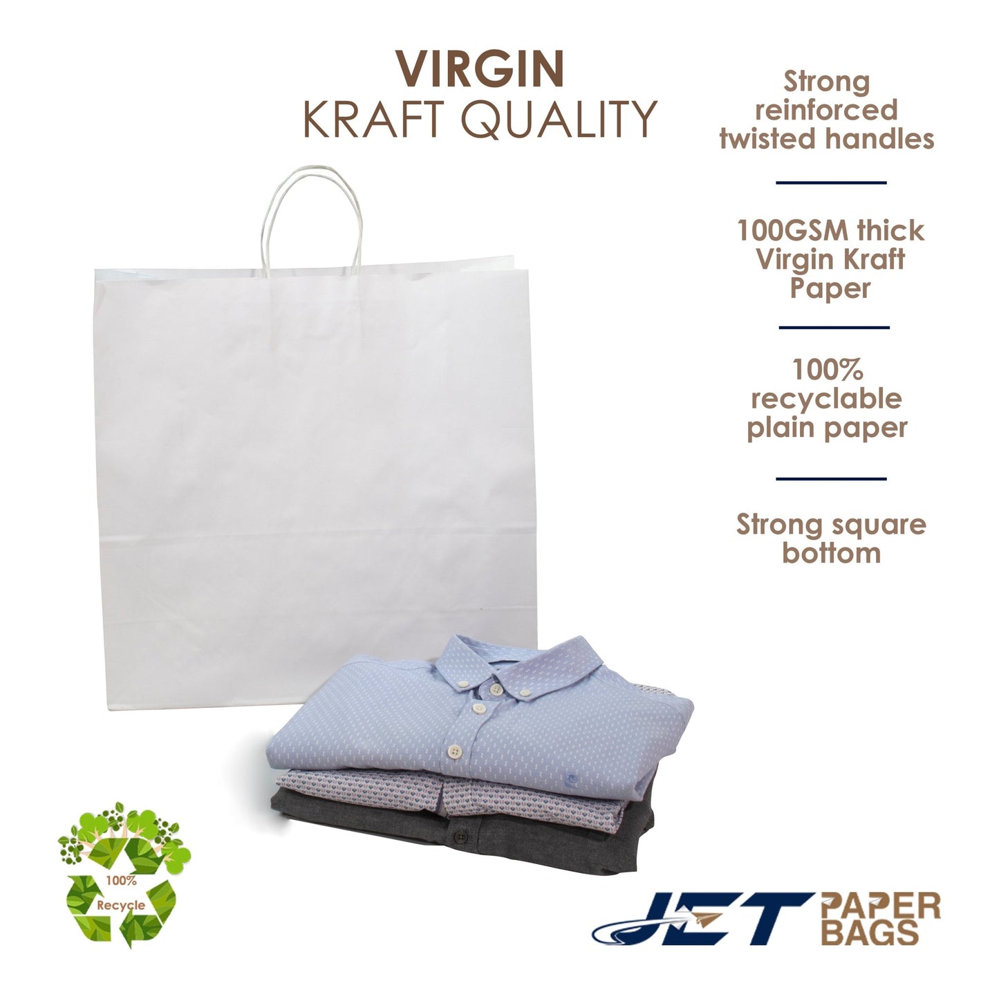 WHITE Large Paper Bag with Twisted Handles - LANA - 18" x 7" x 18"H - Jet Paper Bags