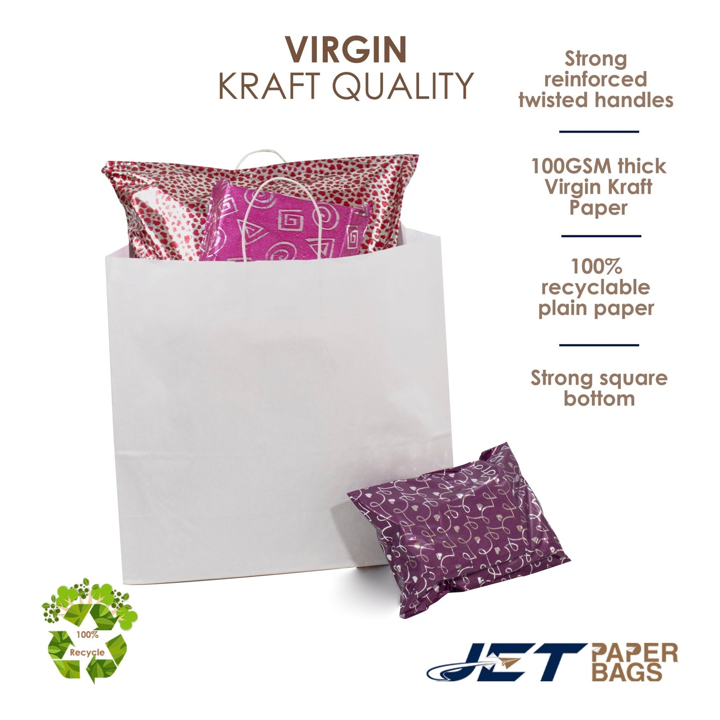 WHITE Large Paper Bag with Twisted Handles - LANA - 18" x 7" x 18"H - Jet Paper Bags