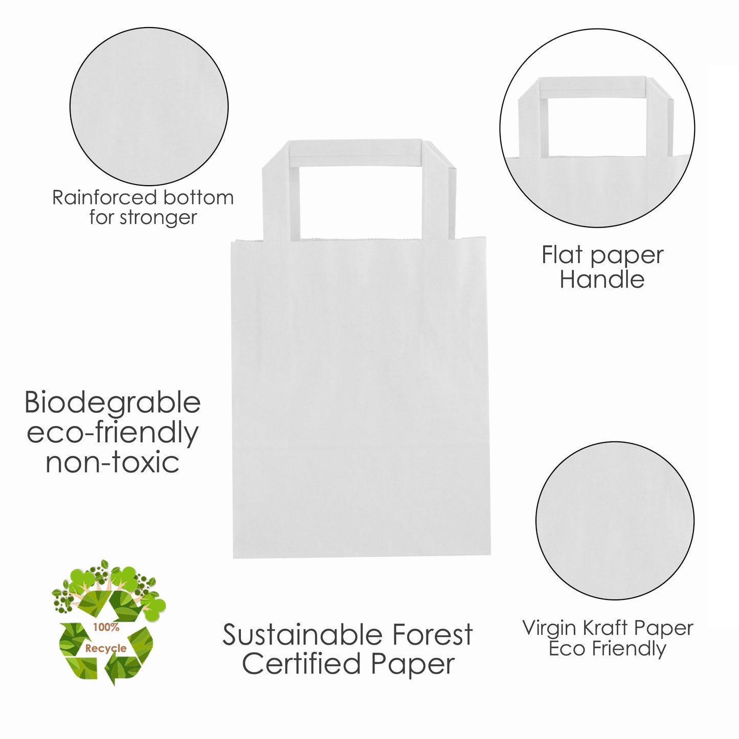 WHITE Paper Bags with Flat Handles - GEO - 7x4x9 - Jet Paper Bags