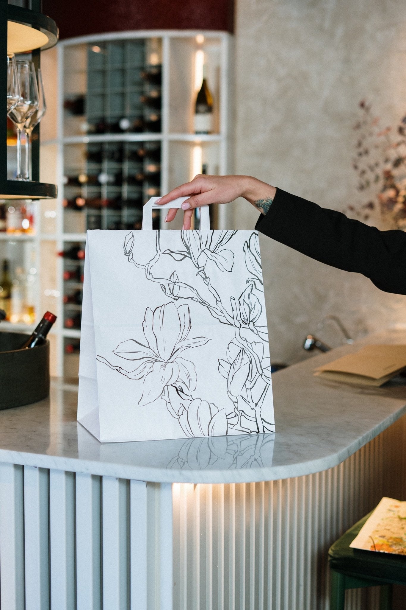 WHITE Paper Bags with Flat Handles - RAY - 11" x 6" x 11.5"H - Jet Paper Bags