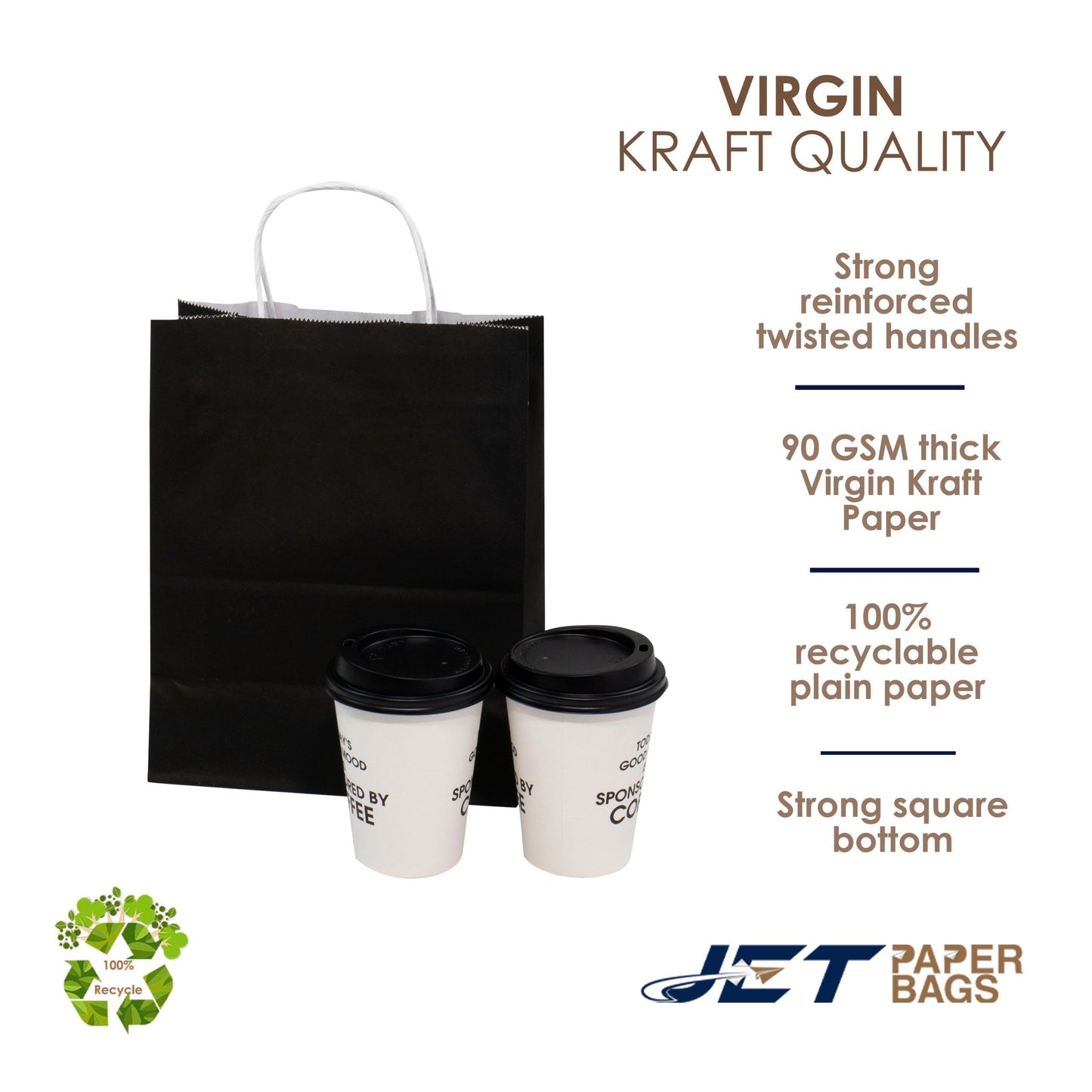 WHITE Paper Bags with Twisted Handles - CARA - 8 1/2" x 4 3/4" x 10H" - Jet Paper Bags