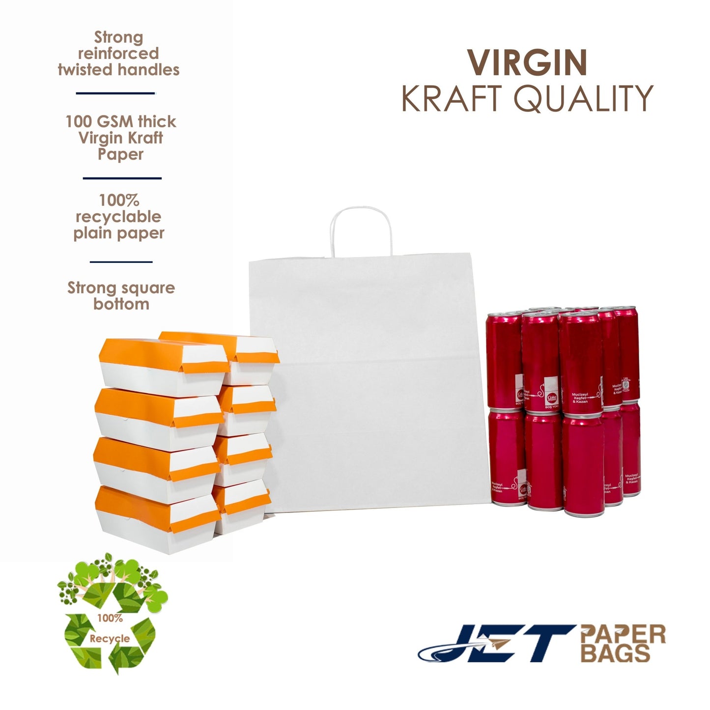 WHITE Paper Bags with Twisted Handles - HYDI - 15" x 10" x 12" H - Jet Paper Bags