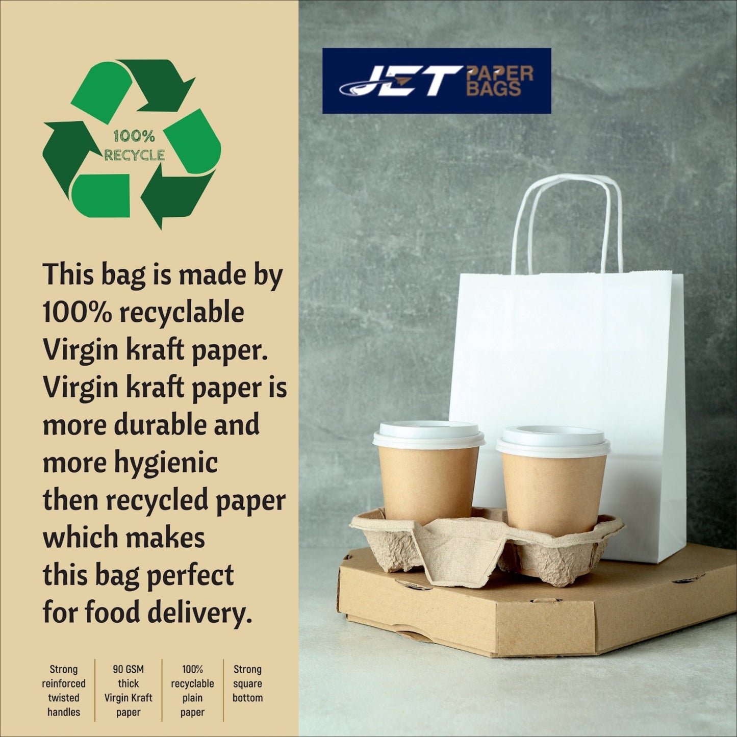 WHITE Twisted Handle White Paper Bags, ESRA, 10" x 5" x 10"H - Jet Paper Bags