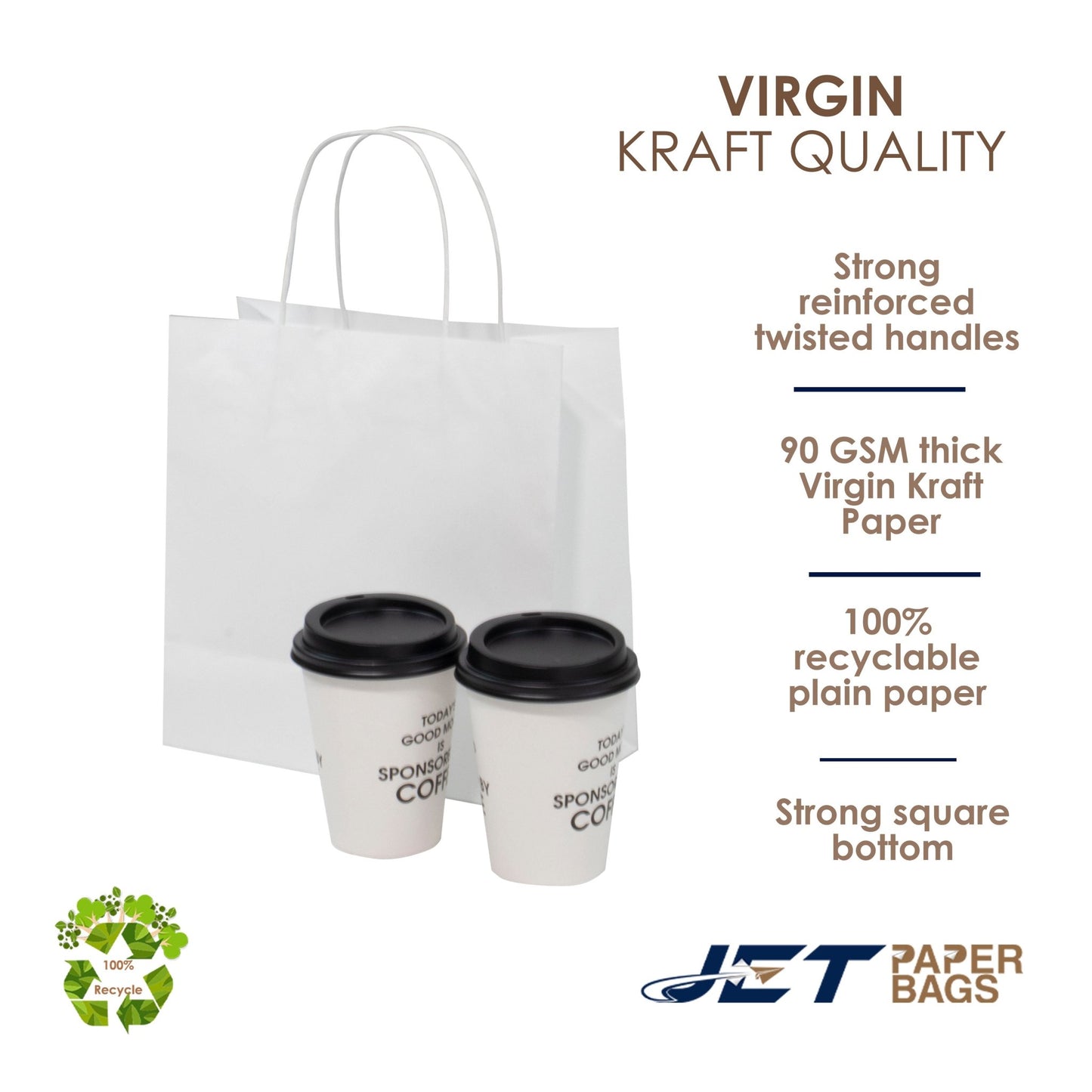 WHITE Twisted Handle White Paper Bags, ESRA, 10" x 5" x 10"H - Jet Paper Bags