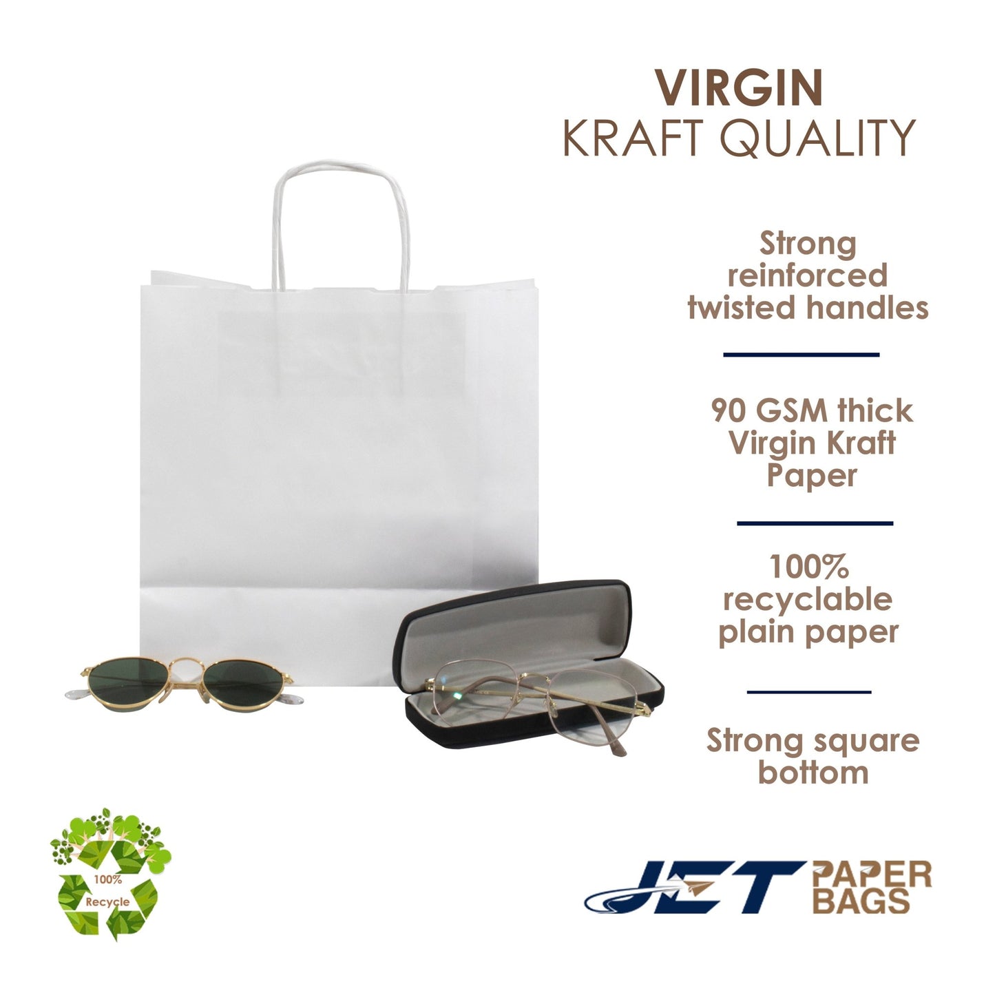 WHITE Twisted Handle White Paper Bags, ESRA, 10" x 5" x 10"H - Jet Paper Bags