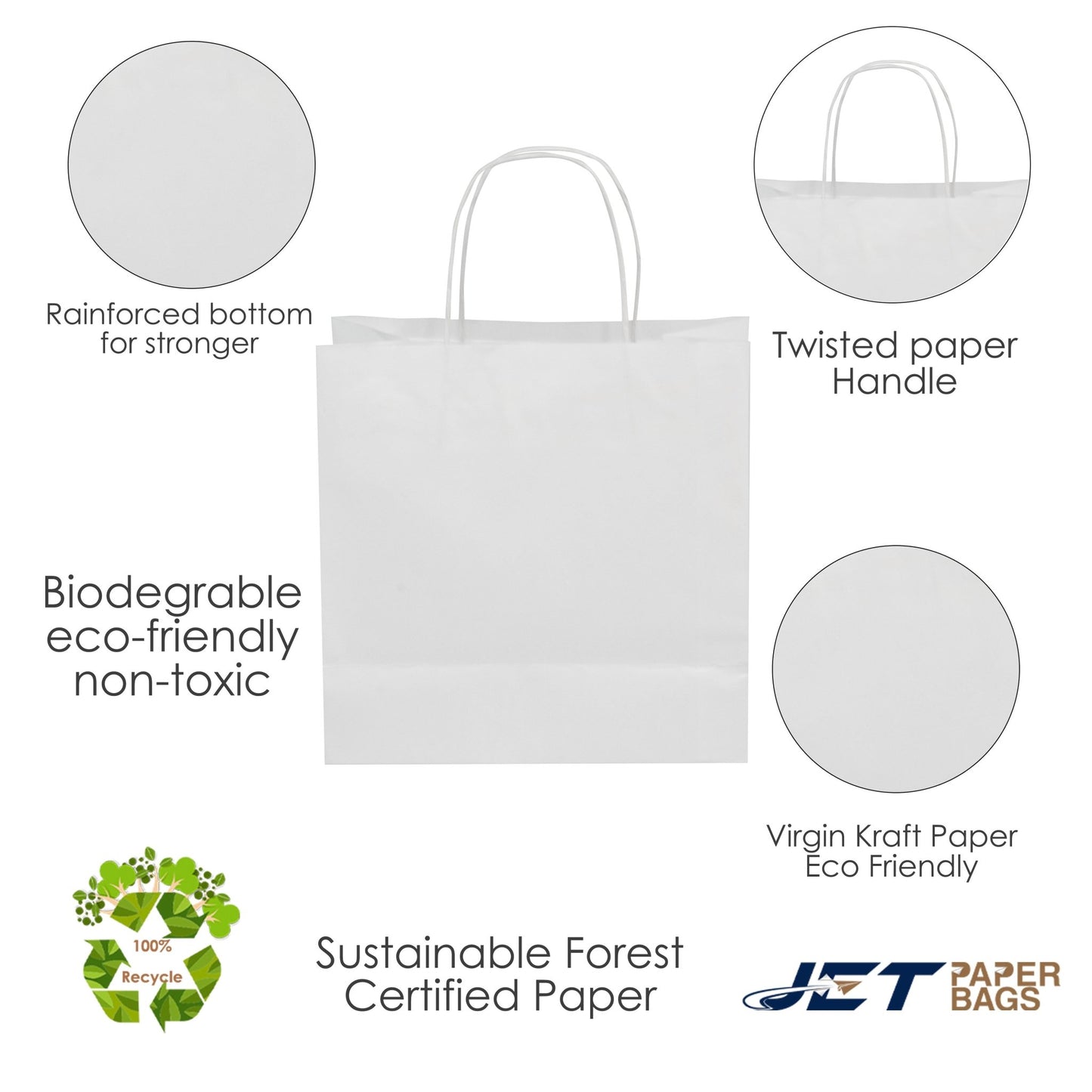 WHITE Twisted Handle White Paper Bags, ESRA, 10" x 5" x 10"H - Jet Paper Bags