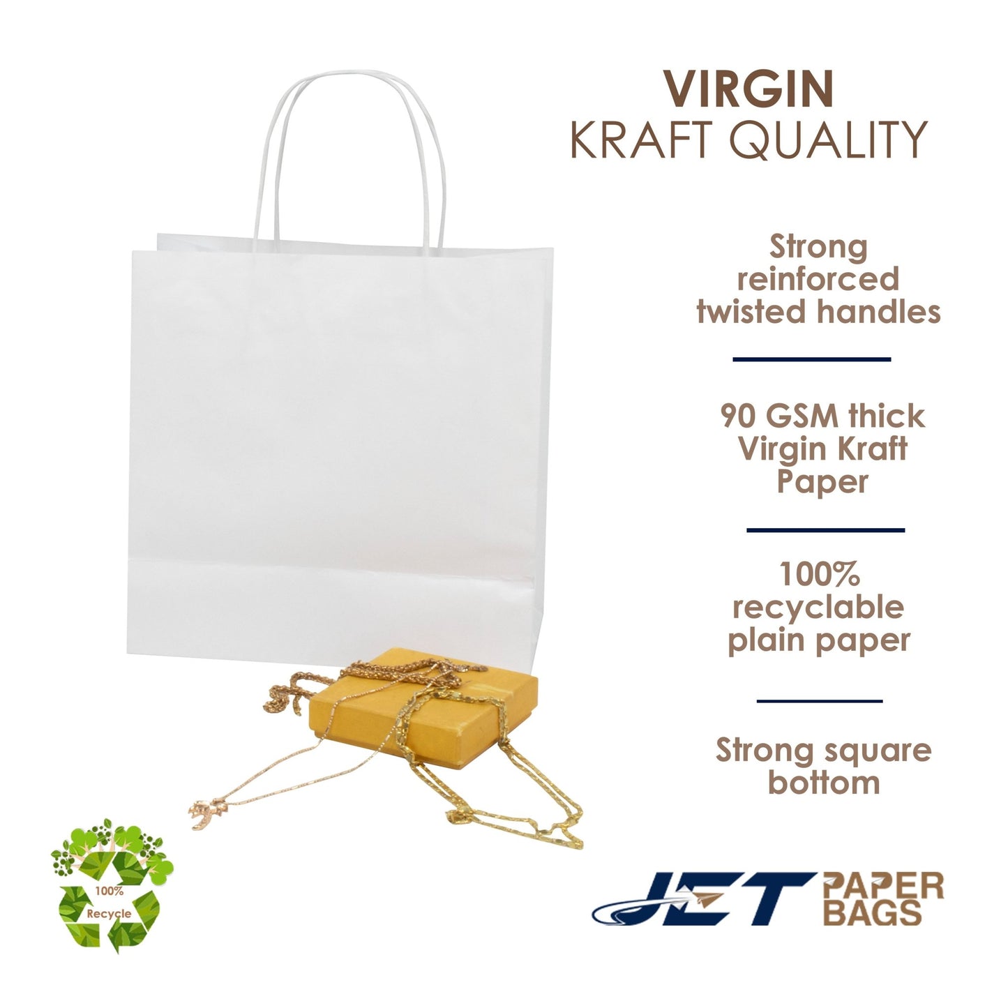 WHITE Twisted Handle White Paper Bags, ESRA, 10" x 5" x 10"H - Jet Paper Bags