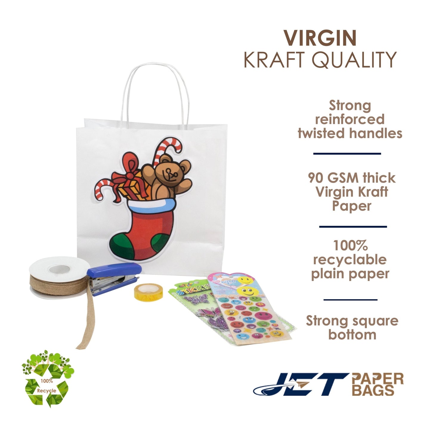 WHITE Twisted Handle White Paper Bags, ESRA, 10" x 5" x 10"H - Jet Paper Bags