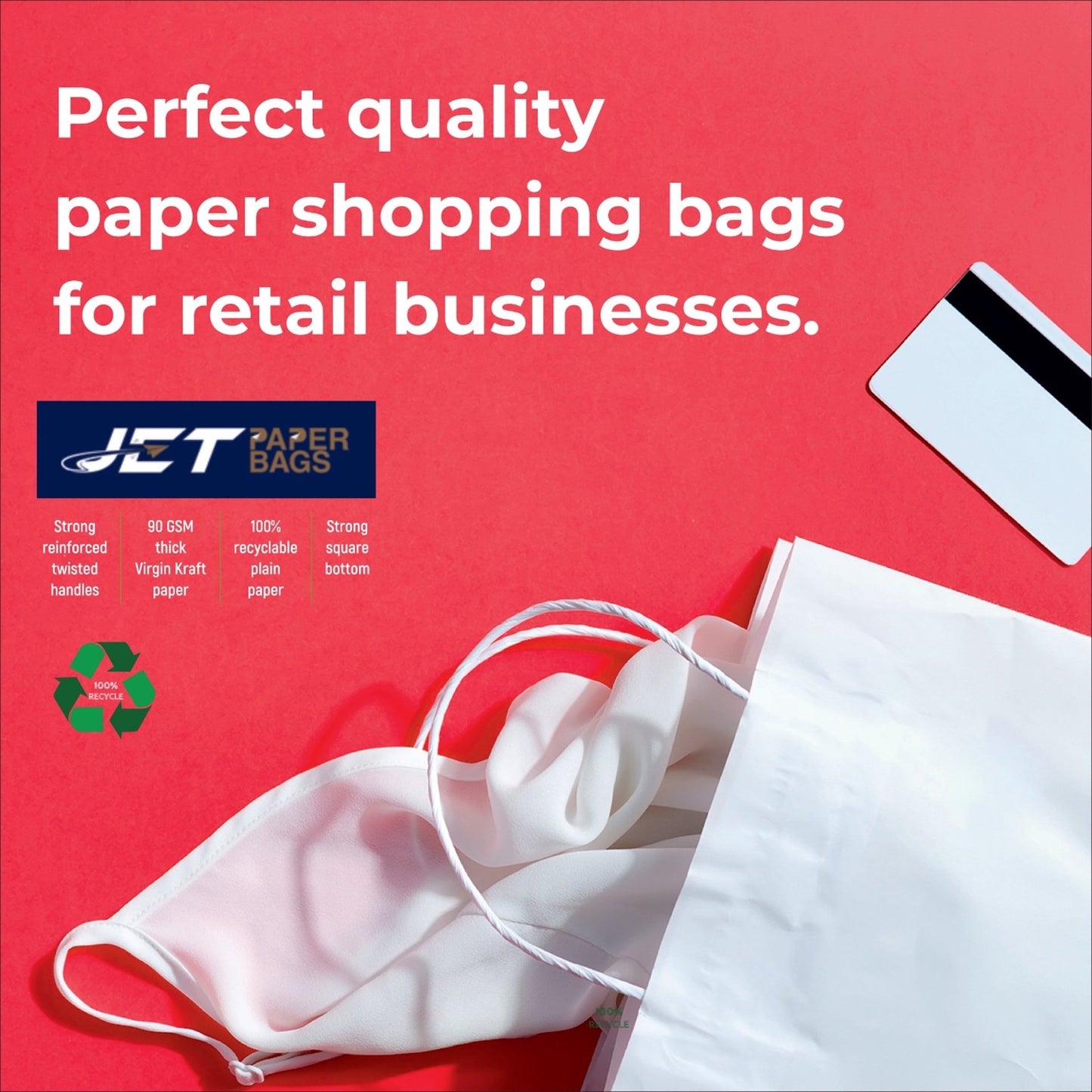 WHITE Twisted Handle White Paper Bags, ESRA, 10" x 5" x 10"H - Jet Paper Bags