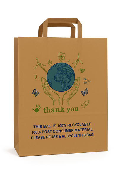 13 x 7 x 17 Kraft Paper Bags – Flat Handle, 100% Recyclable, Eco - Friendly - Jet Paper Bags