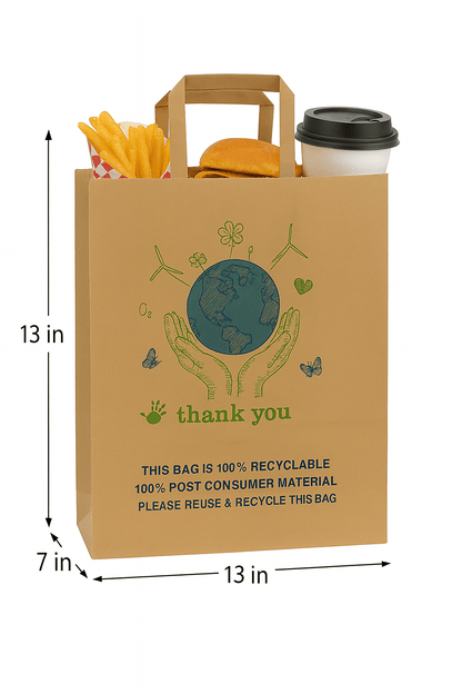 13 x 7 x 17 Kraft Paper Bags – Flat Handle, 100% Recyclable, Eco - Friendly - Jet Paper Bags