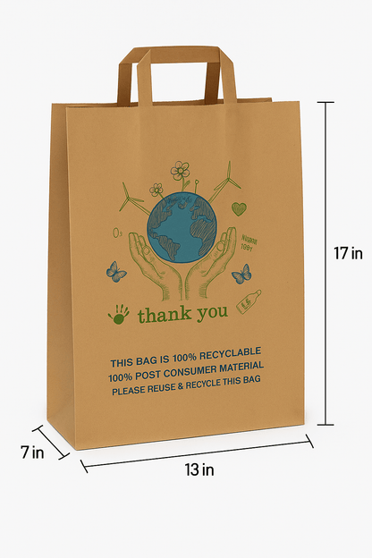 13 x 7 x 17 Kraft Paper Bags – Flat Handle, 100% Recyclable, Eco - Friendly - Jet Paper Bags