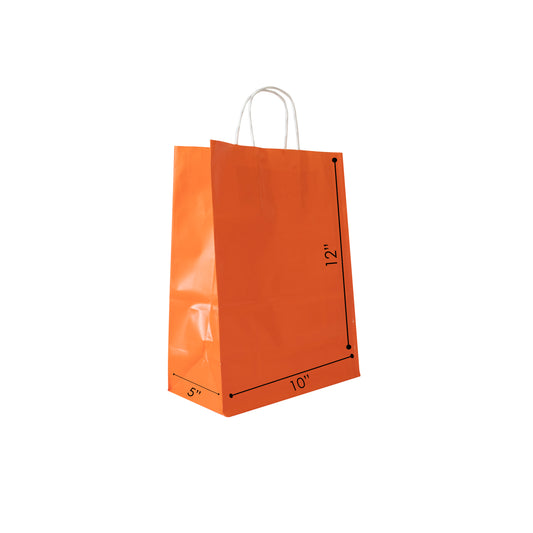 ORANGE Colored Paper Bag with Twisted Handles - 10" x 5" x 12H“