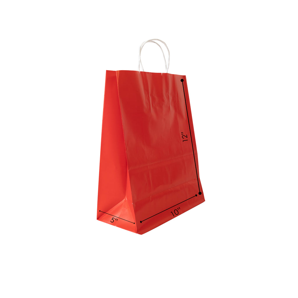 Red Colored Paper Bags with Twisted Handles - 10 x 5 x 12H 25pcs / 0.30ea