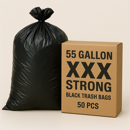 55 Gallon XXX Strong Black Trash Bags – Heavy Duty Contractor Grade (50 & 100 PCS)