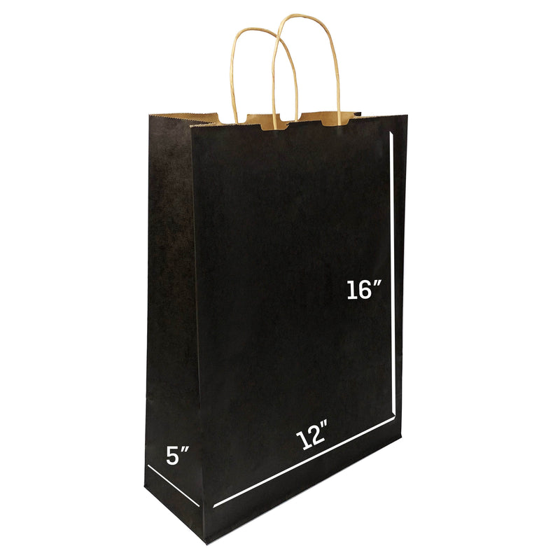 BLACK Colored Paper Bags with Twisted Handles- 12" x 5" x 16H“