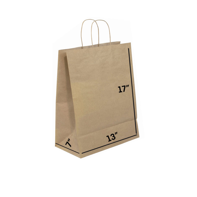 BROWN Paper Bags with Twisted Handles -MIRA-13" x 7" x 17H"