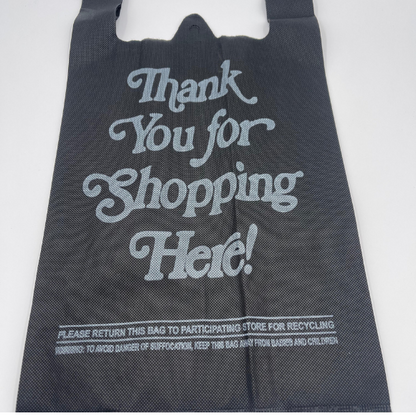 Black Non-woven Reusable Bags 11.5 width x 6.5 depth x 16 height, Thank You Bags