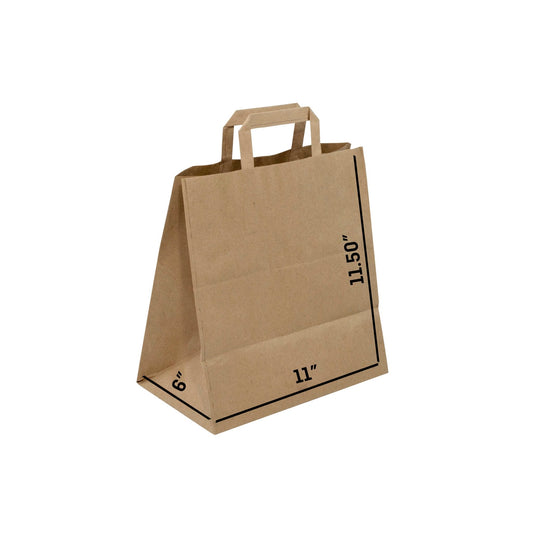 BROWN Economic Paper Bags with FLAT Handles - LEO - 11x6x11.5 - Jet Paper Bags