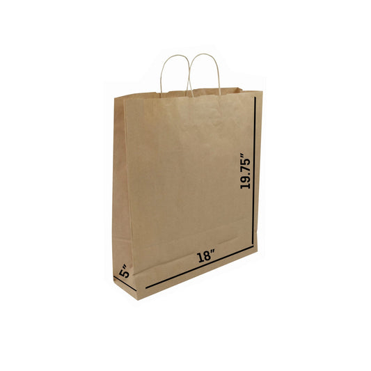 BROWN Large Paper Bags with Twisted Handles - VERA - 18" x 5" x 19.75 H" - Jet Paper Bags