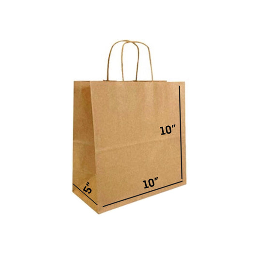 BROWN Paper Bags with Twisted Handles - AYLA - 10" x 5" x 10H" - Jet Paper Bags