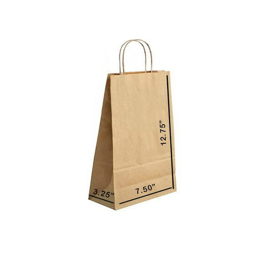 BROWN Paper Bags with Twisted Handles - JADE - 7.50" x 3.25" x 12.75"H - Jet Paper Bags