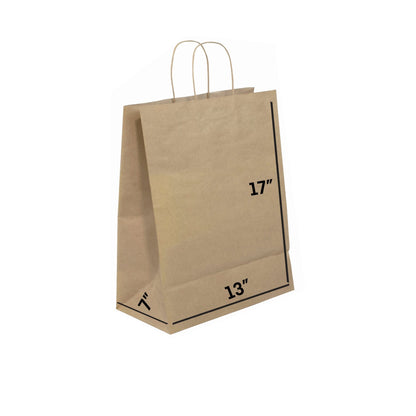 BROWN Paper Bags with Twisted Handles - MIRA - 13" x 7" x 17H" - Jet Paper Bags