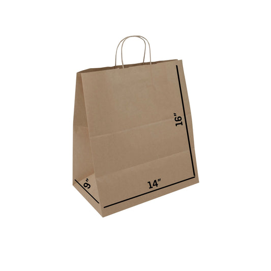 BROWN Paper Bags with Twisted Handles - ROSA - 14" x 9" x 16"H - Jet Paper Bags