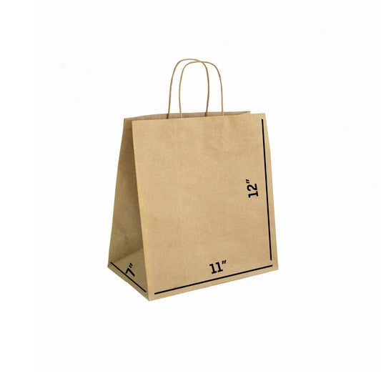 BROWN Paper Bags with Twisted Handles - TARA - 11" x 7" x 12" H - Jet Paper Bags