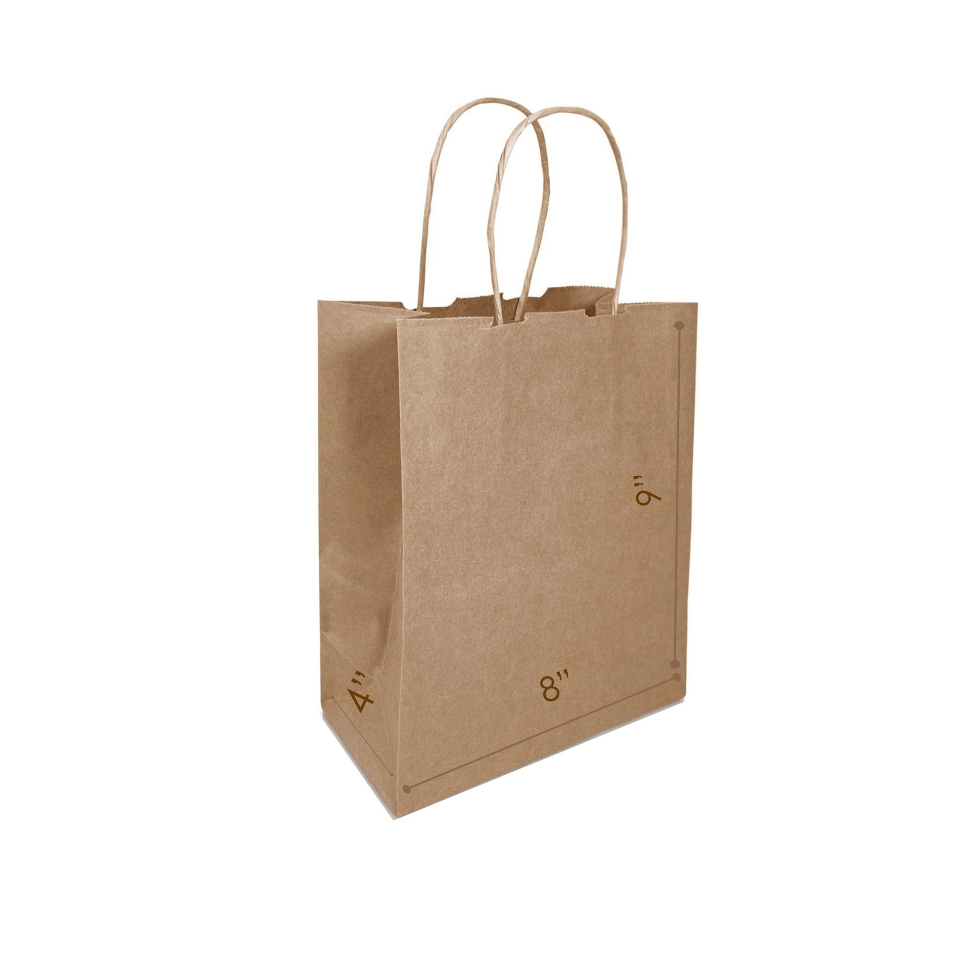 BROWN Small Paper Bags with Twisted Handles - MIMI - 8" x 4" x 9H" - Jet Paper Bags