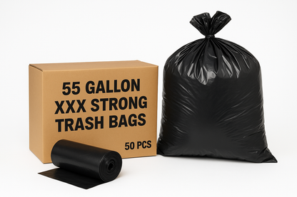 55 Gallon XXX Strong Black Trash Bags – Heavy Duty Contractor Grade (50 & 100 PCS)