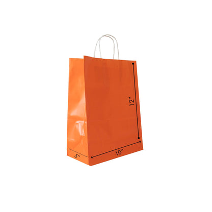 ORANGE Colored Paper Bag with Twisted Handles - 10" x 5" x 12H“ - Jet Paper Bags