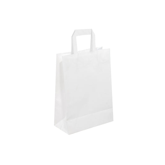 White Paper Bags with Flat Handles - CARA FLAT - 8.50" x 4.75" x 10"H - Jet Paper Bags