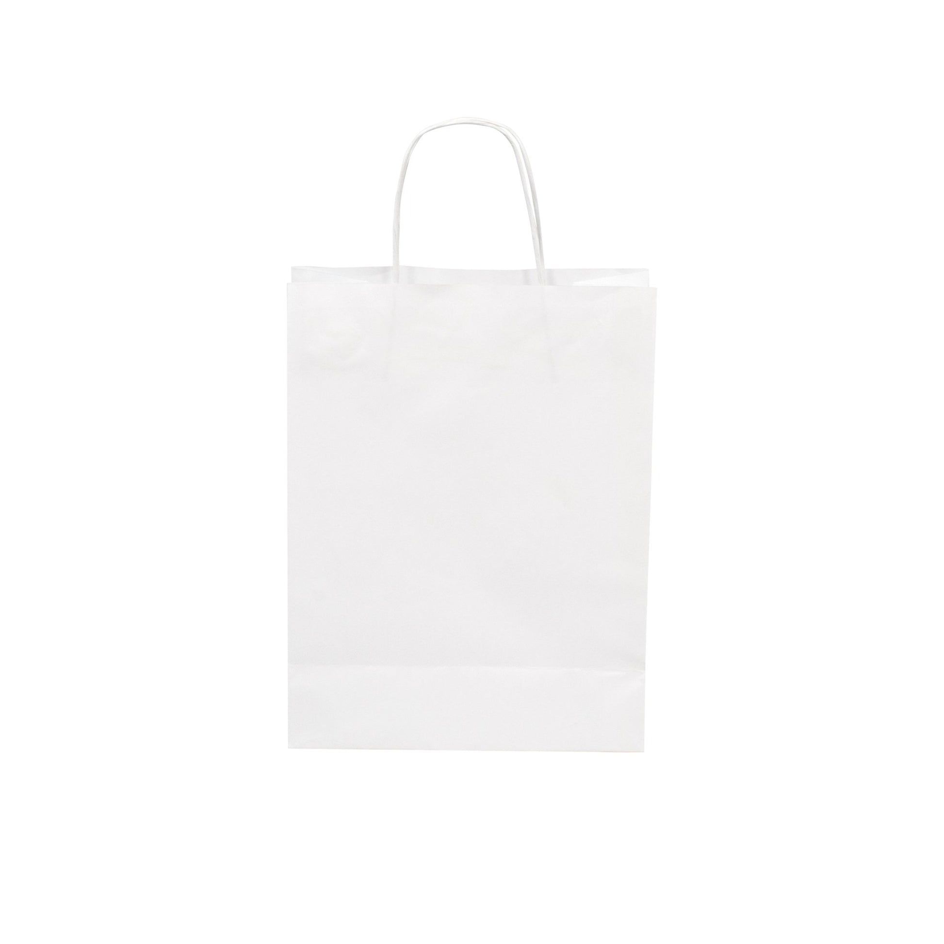 WHITE Paper Bags with Twisted Handles - BORA - 8" x 4" x 9"H - Jet Paper Bags