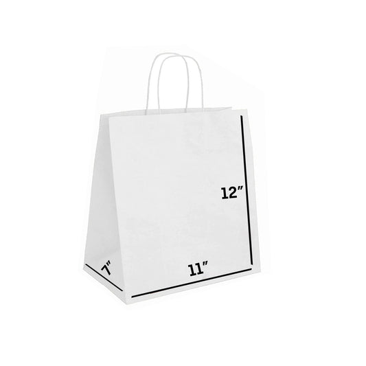 WHITE Paper Bags with Twisted Handles - DINA - 11" x 7" x 12"H - Jet Paper Bags