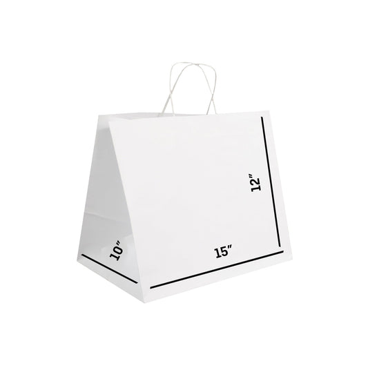 WHITE Paper Bags with Twisted Handles - HYDI - 15" x 10" x 12" H - Jet Paper Bags
